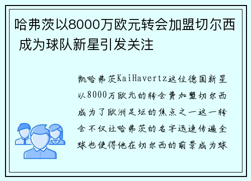 哈弗茨以8000万欧元转会加盟切尔西 成为球队新星引发关注